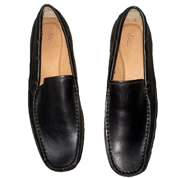Bass Hank Black Leather Loafer Slip On Shoes Mens Size 9 - Picture 1 of 5